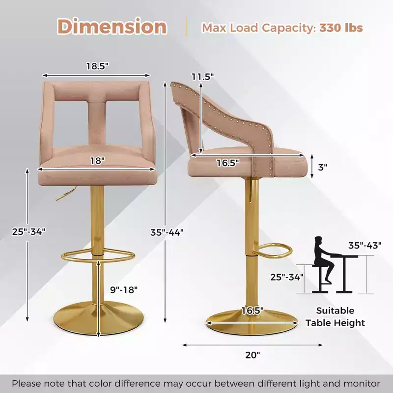 Costway Set of 2 Swivel Bar Stool with Footrest, 2-Layer Electroplated Metal Base Pink