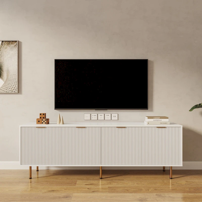 Modern warm white TV cabinet for 80 inch TV Stands