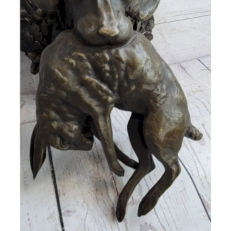 Hanging Wall Mounted Bronze Sculpture Of Retriever Dog With Imitative Rabbit In Mouth 12 Inches X 17 Inches