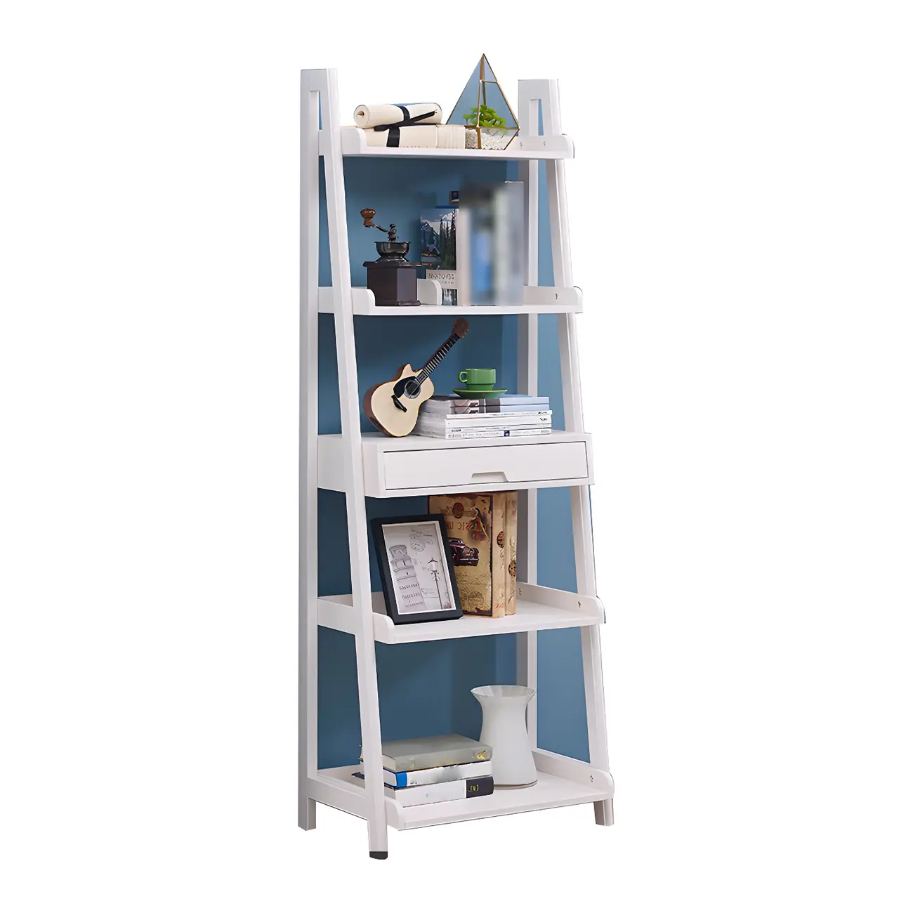 Scandinavian Wood Walnut 5-Tier Ladder Bookcase