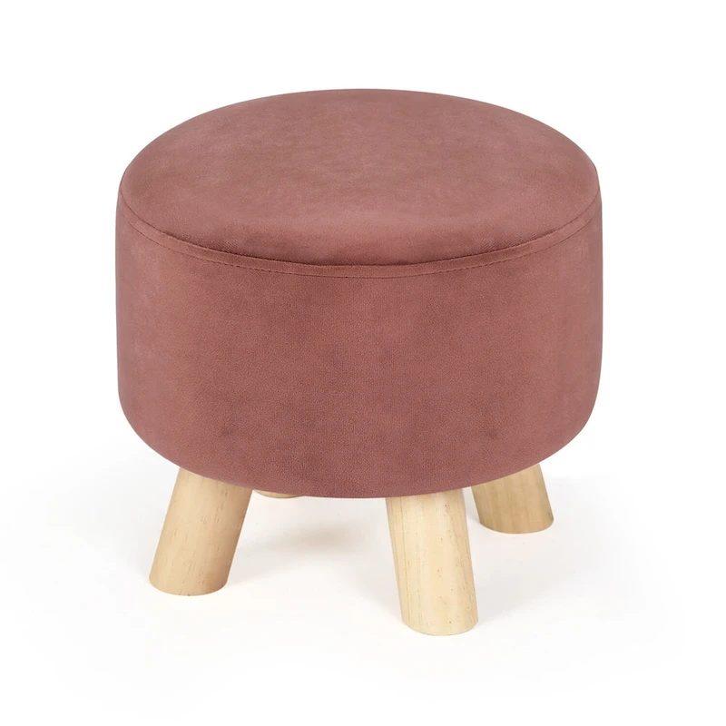 Adeco Round Ottoman Velvet Foot Rest Stool with Non-Skid Legs