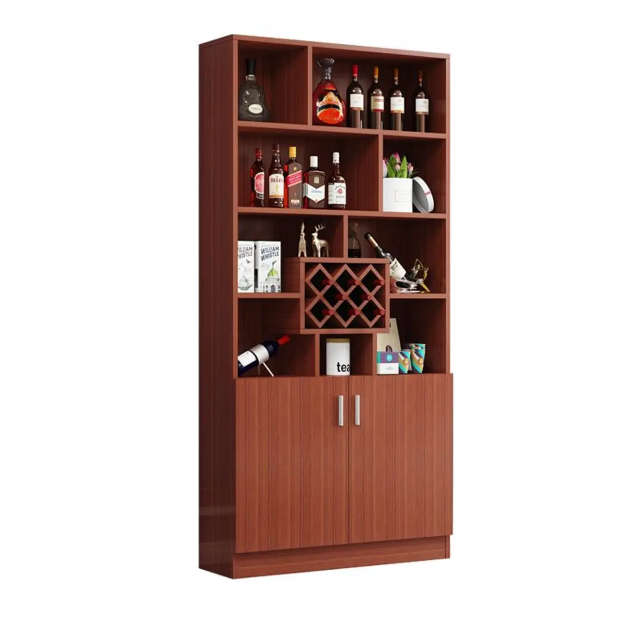 Modern Open Storage Wooden Wine Rack Liquor Cabinet