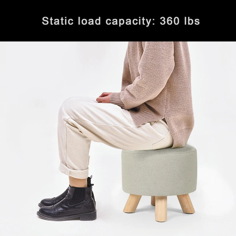 Adeco Modern Round Ottoman Home Footrest Stool/ Linen Fabric Seat Pouf