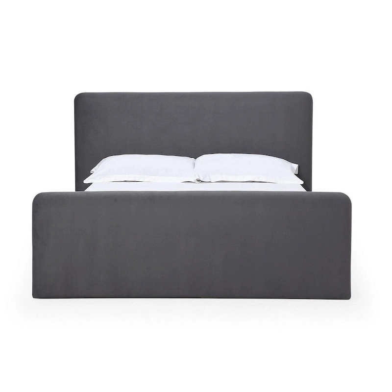 Cave California King Size Platform Bed, Velvet Upholstered, Charcoal Gray