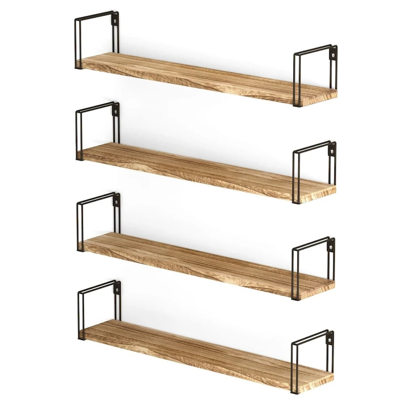 Wallniture Avila 24x4.5  Kitchen Wall Shelves, Natural Burned,Set of 4