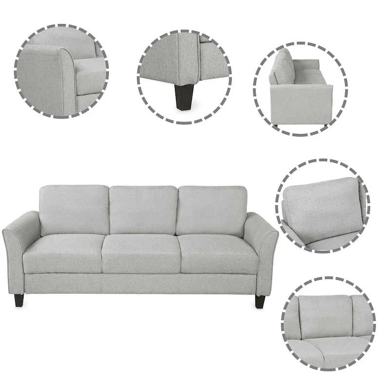 3-Seat Sofa Living Room Linen Fabric Sofa
