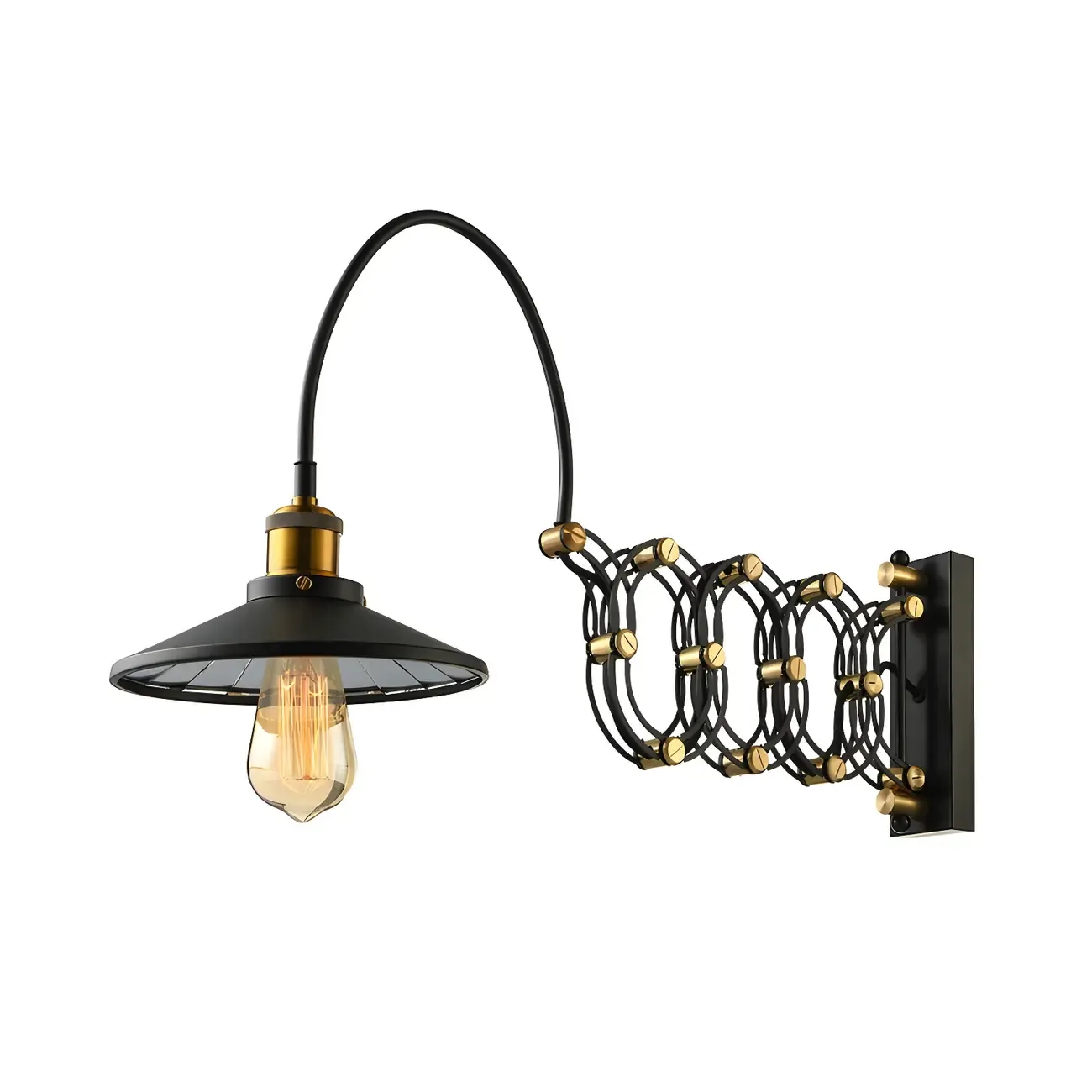 Industrial Black Brass Flexible Swing Arm Wall Light