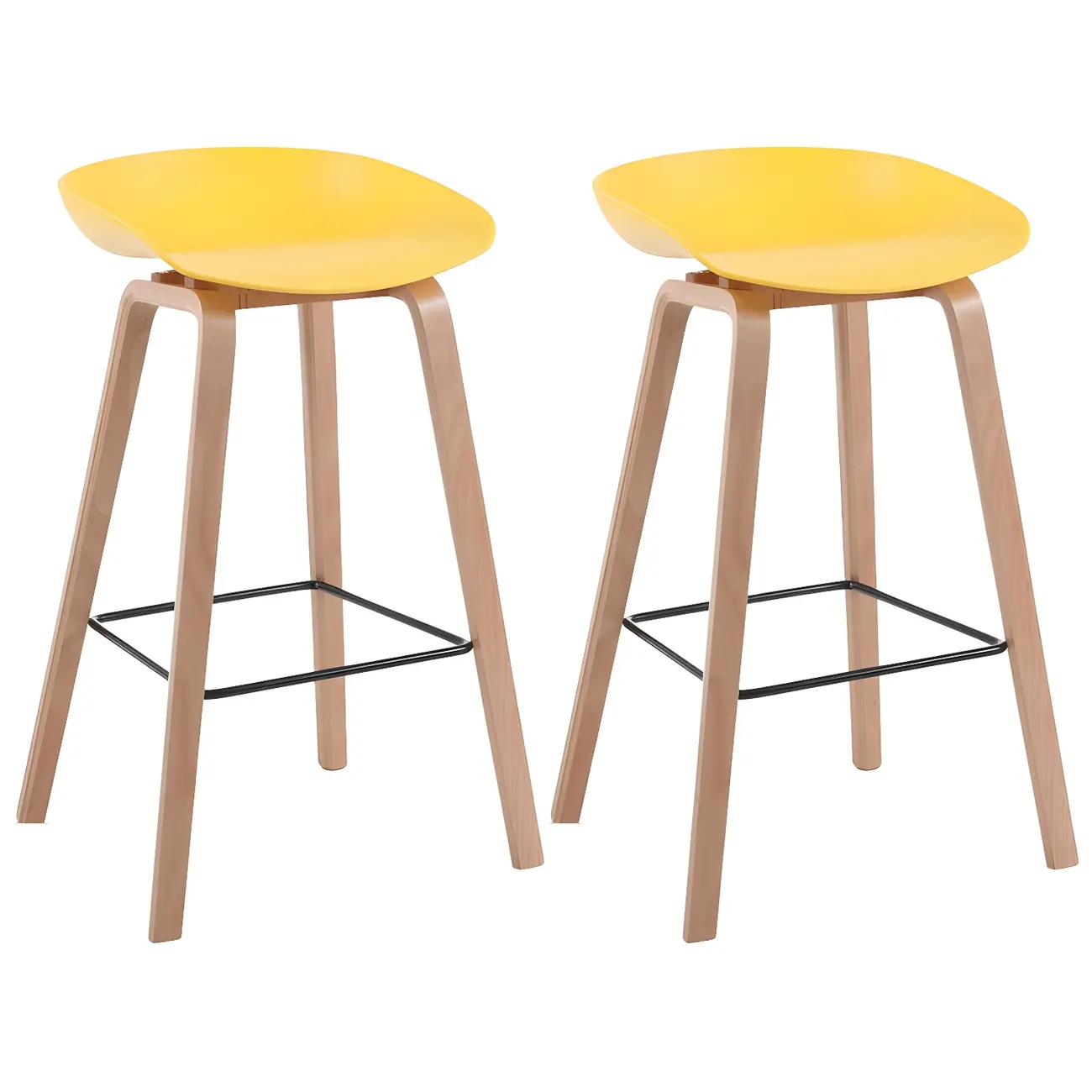 Mid-Century Modern Plastic Bar Stool with Wood Legs