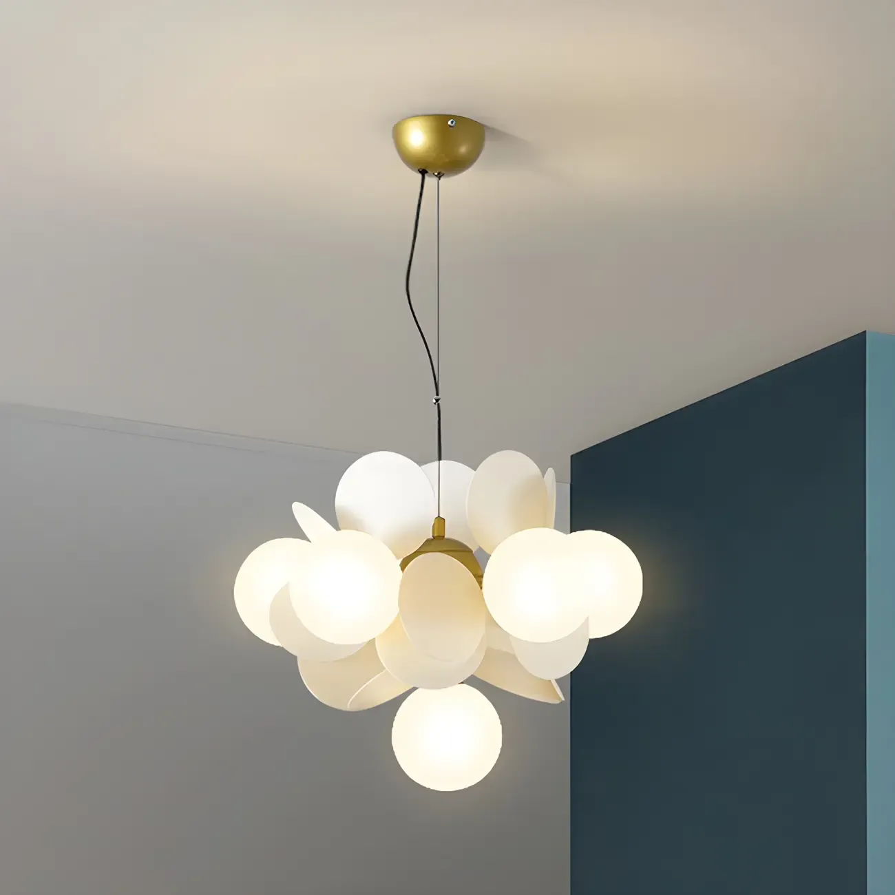 Pastel Sphere Glass and Metal Starburst Chandelier