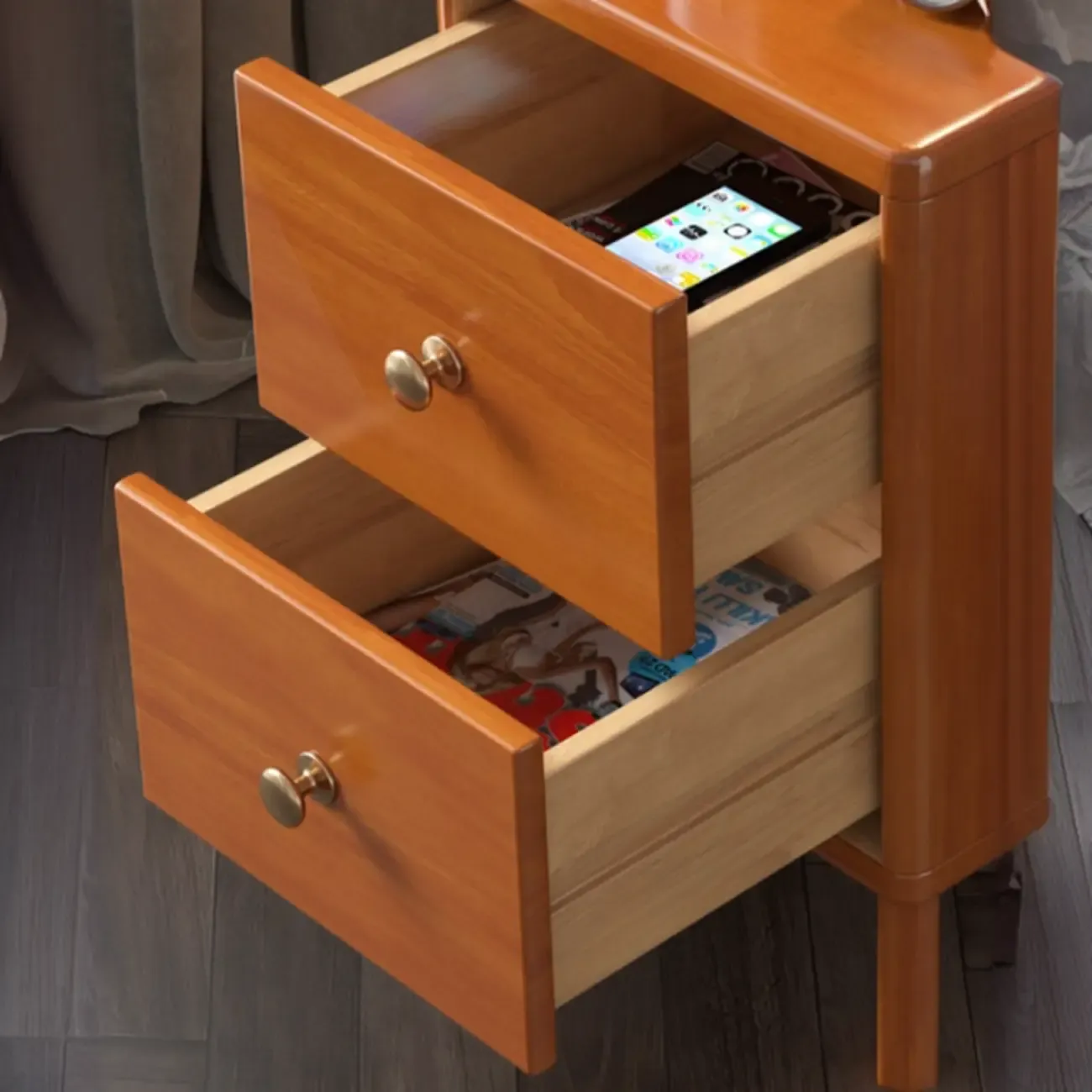 Square Solid Wood 2-Drawer Nightstand with Legs