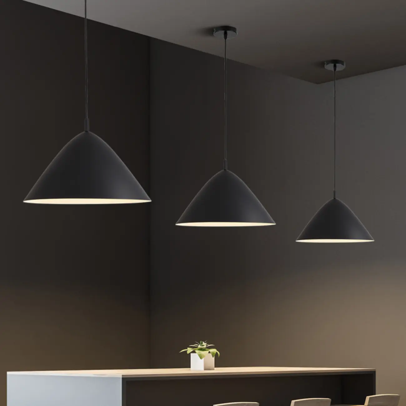 Industrial Black Metal Dome Cord Chain Pendant Light