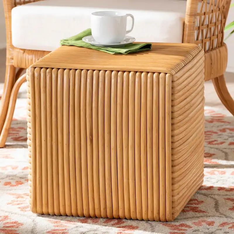 Karina Bohemian Light Honey Rattan Footstool