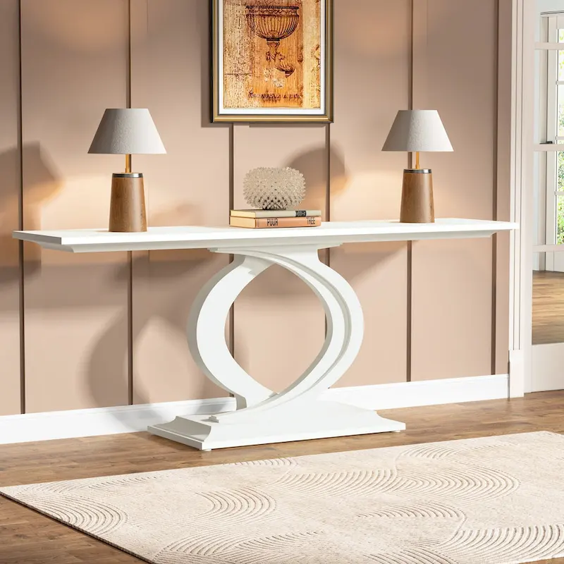 59 Inch Console Table for Entryway, White Farmhouse Sofa Tables for Living Room