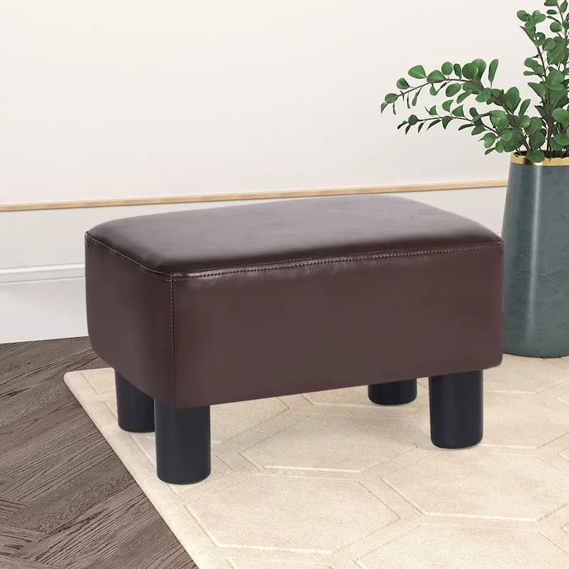 Small Rectangle Footstool PU Leather Ottoman Footrest Modern