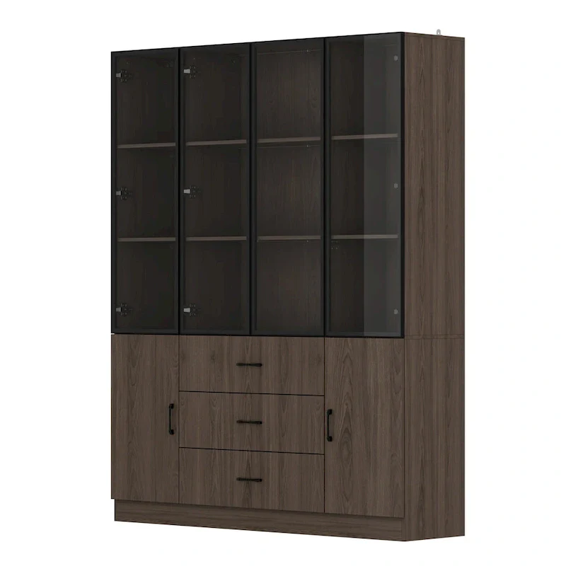 Modular Wood Grain Aluminum Alloy Cabinet with LED Lighting