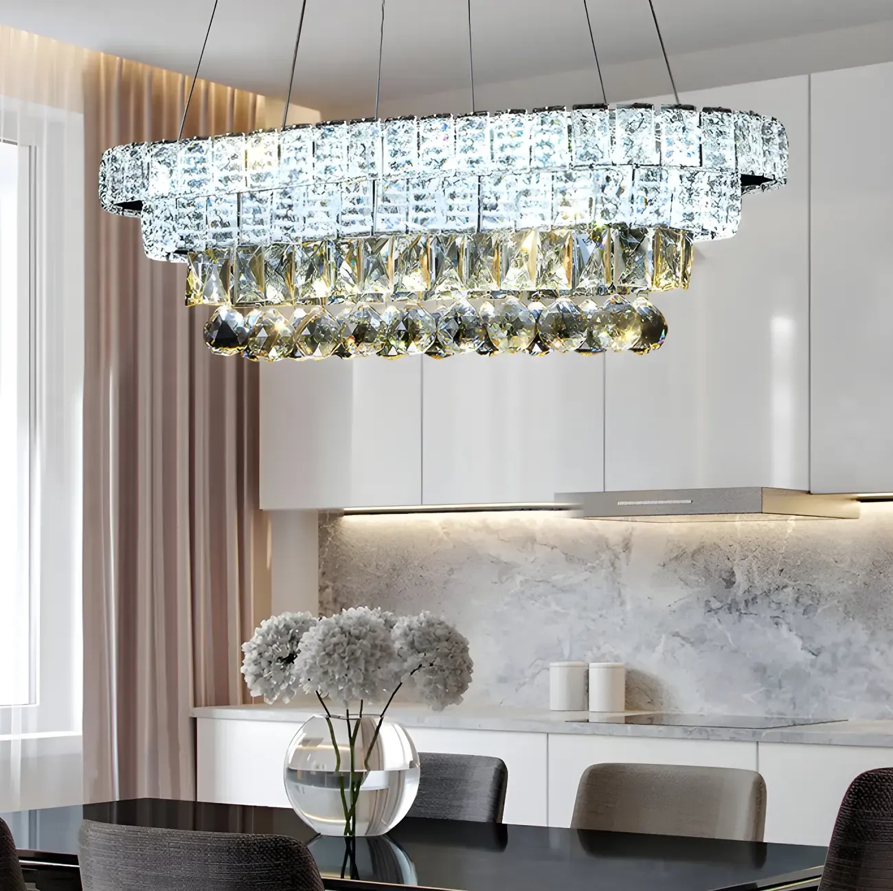 Elegant Gold/Silver Crystal Kitchen Island Pendant Light