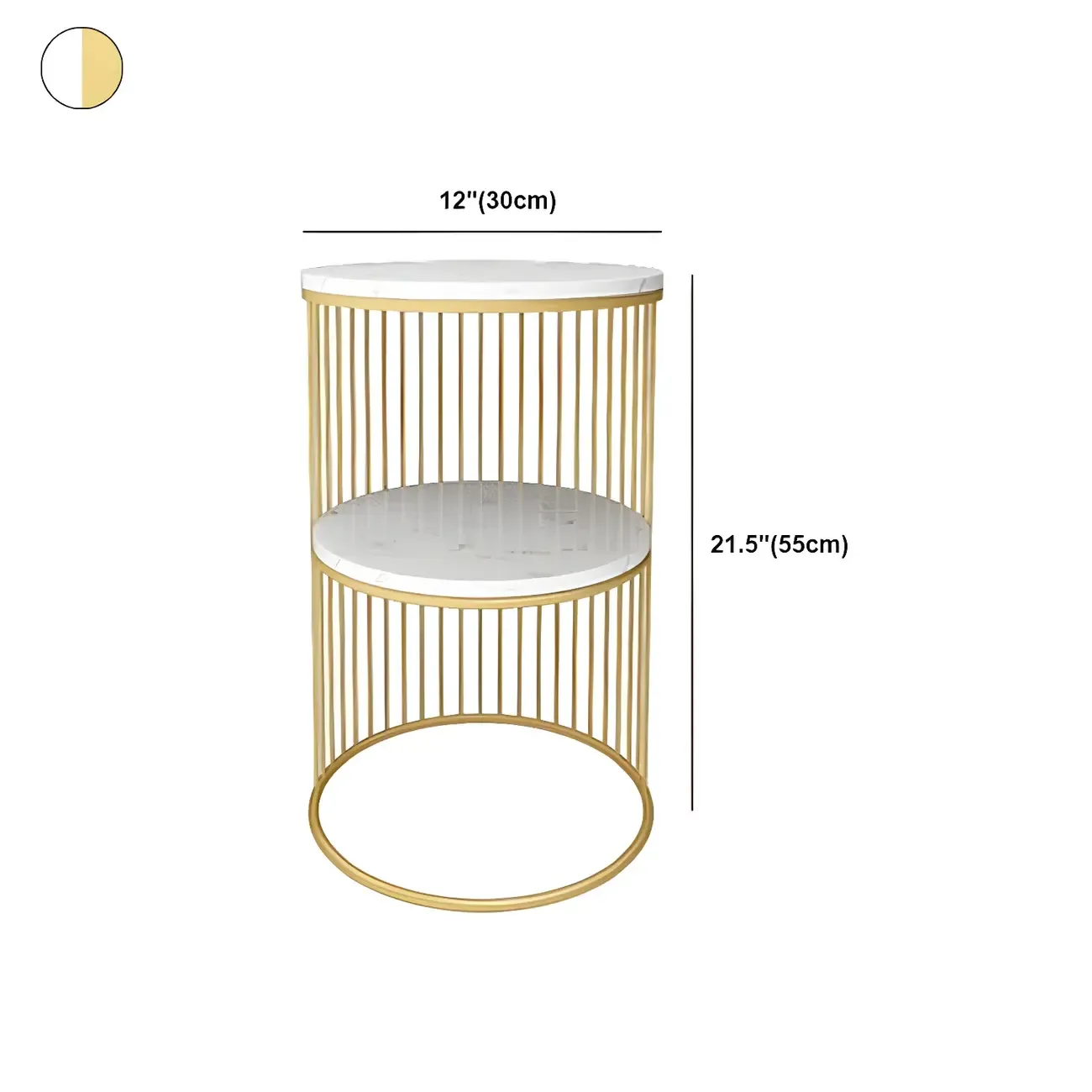 Modern Metal Bedside Table with Open Shelf in Cylindrical Shape