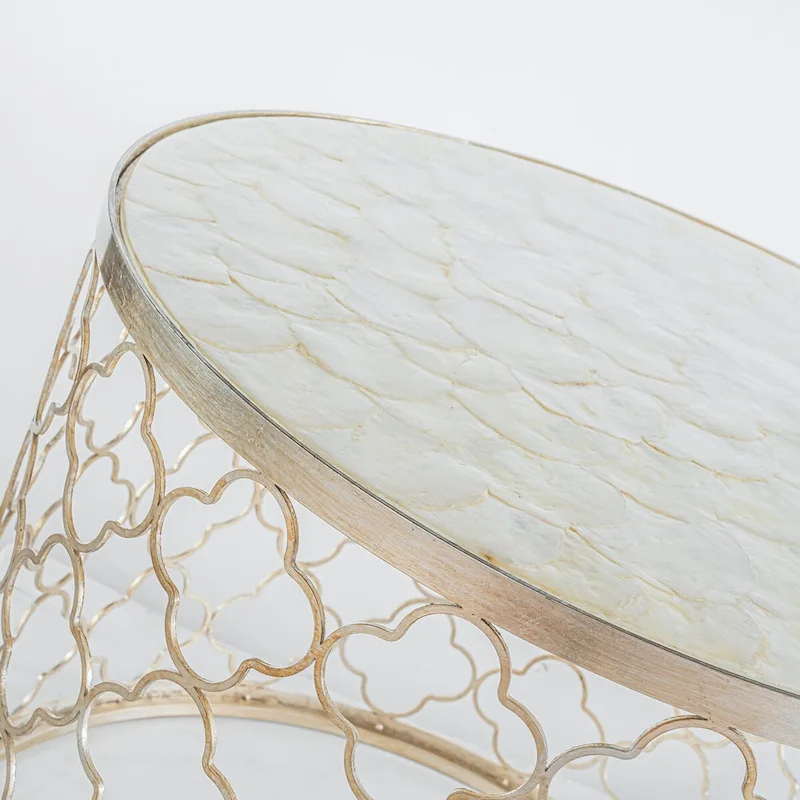 CraftHome W22 Natural Capiz Seashell French Single Round Coffee Table - 22 x 17