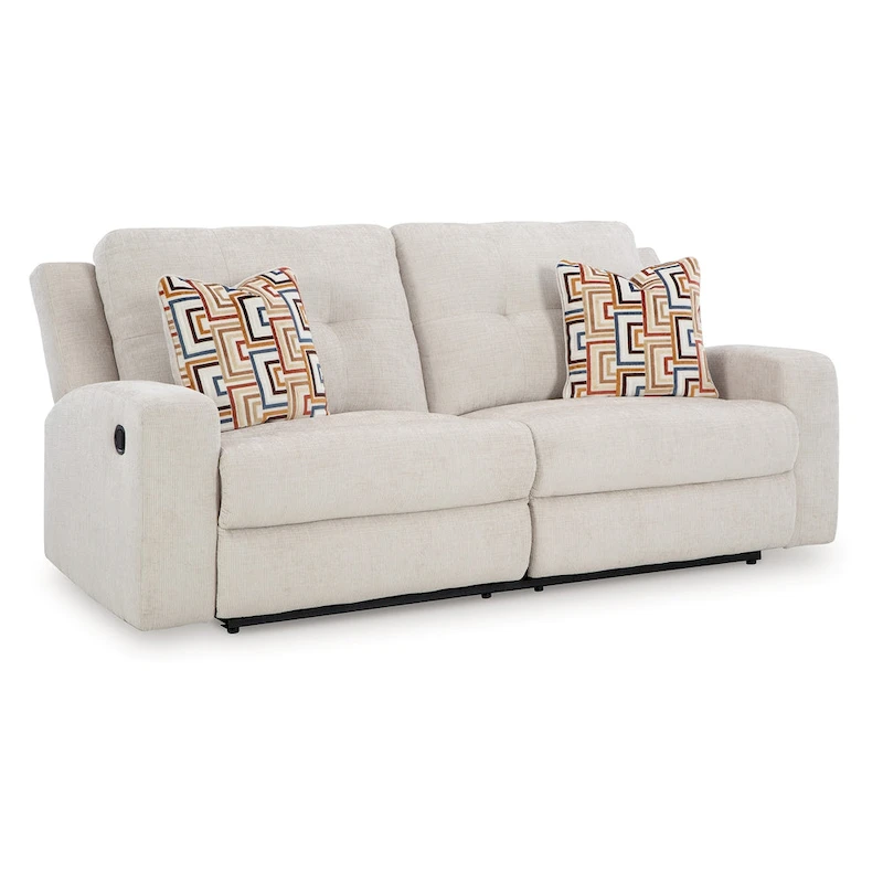 Genna Manual Reclining Sofa, Light Beige Polyester, 2 Pillows, 87 Inch