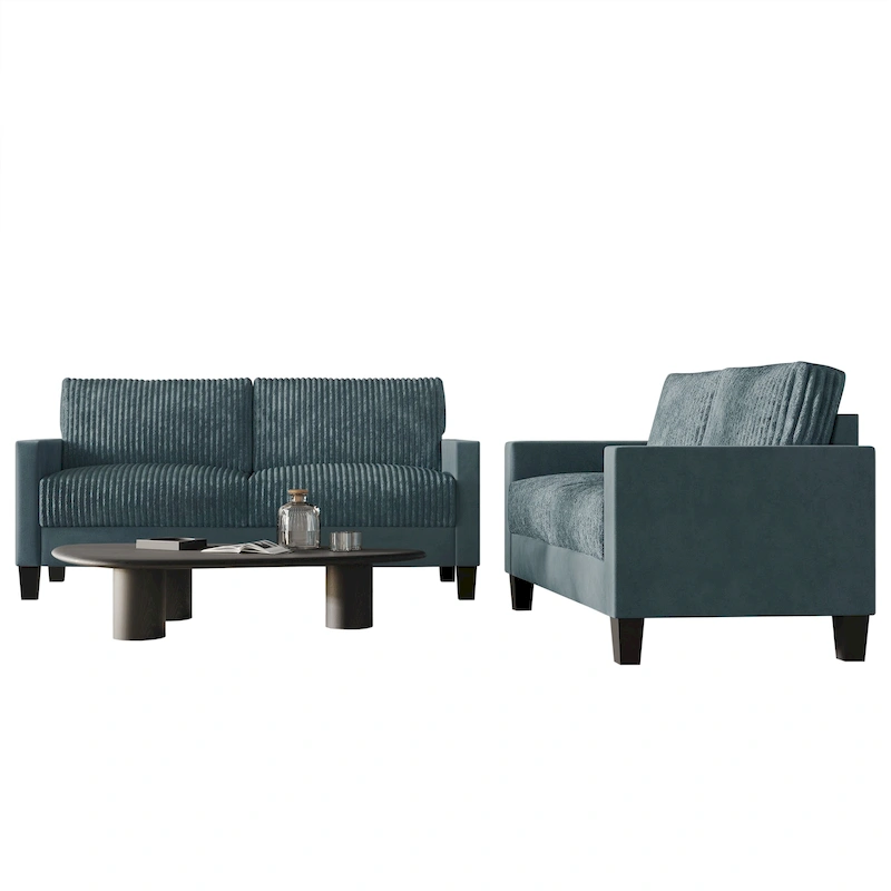 CraftPorch Corduroy Mid-Century Modern Velvet Upholstered 2-Piece Living Room Set