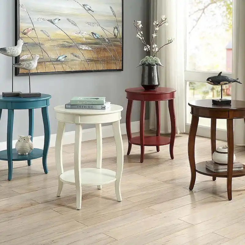 Walnut Round Side Table with Bottom Shelf