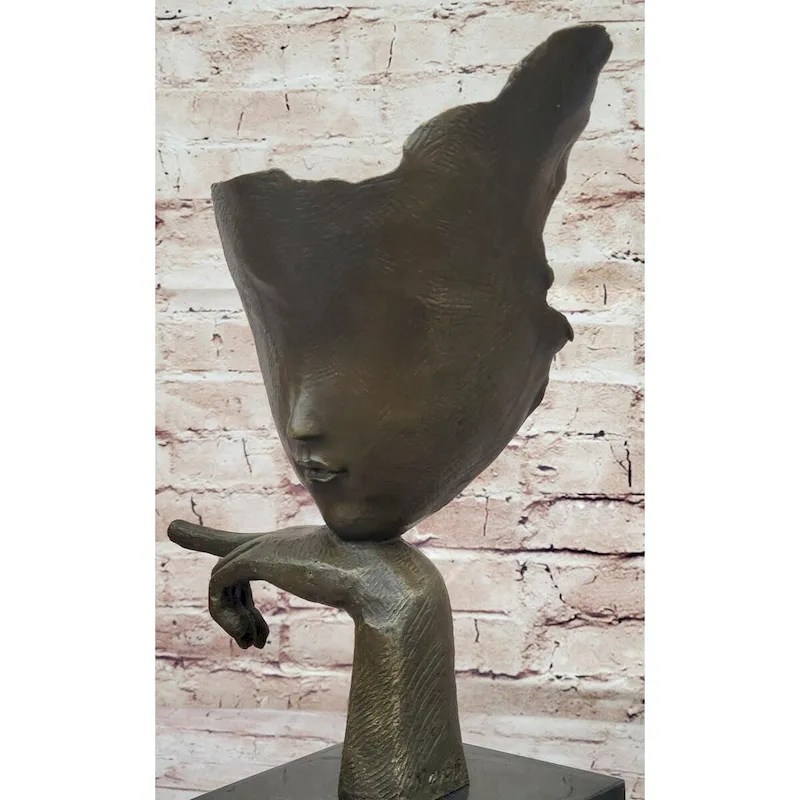 Dali Face Mask Floating Head Bronze Statue Sculpture Surreal Art 15 Inches X 12 Inches