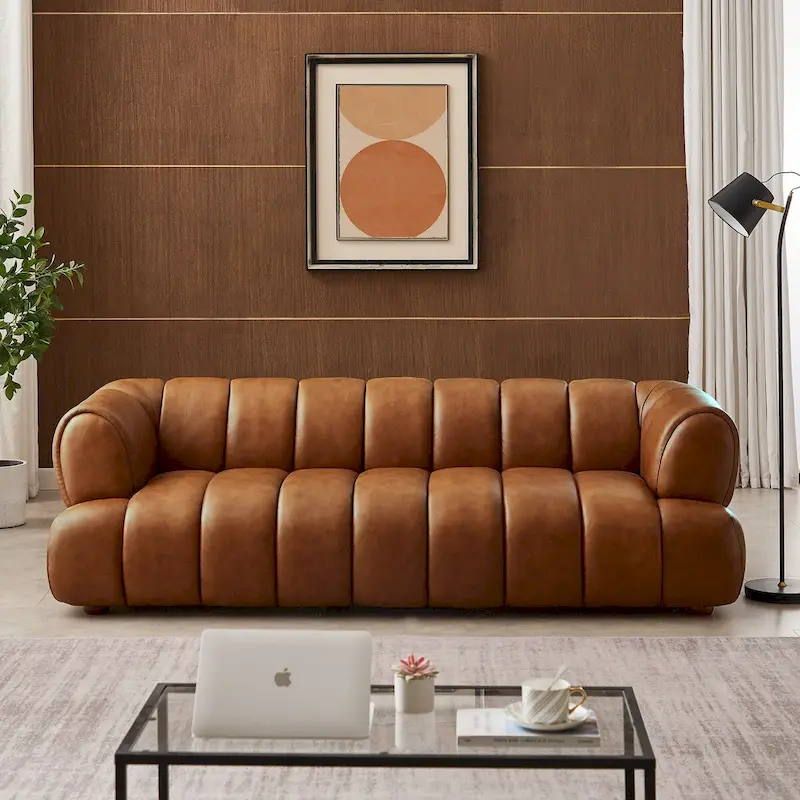 Rovan Mid-Century Modern Luxury Couch in Cognac Leather