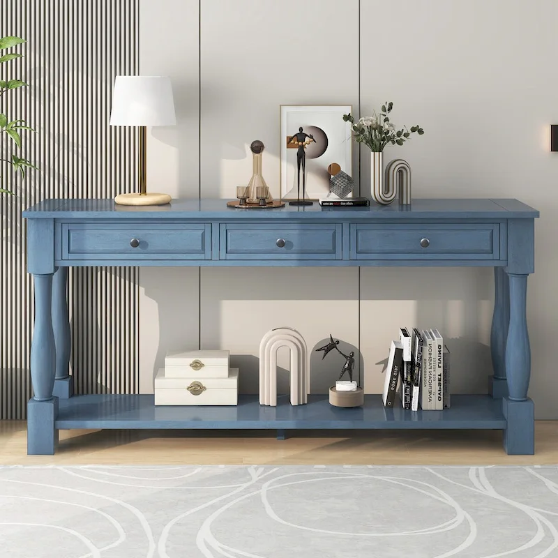 63inch Console Table,Long Sofa Table with Drawers and Shelf,French Country Entryway Table