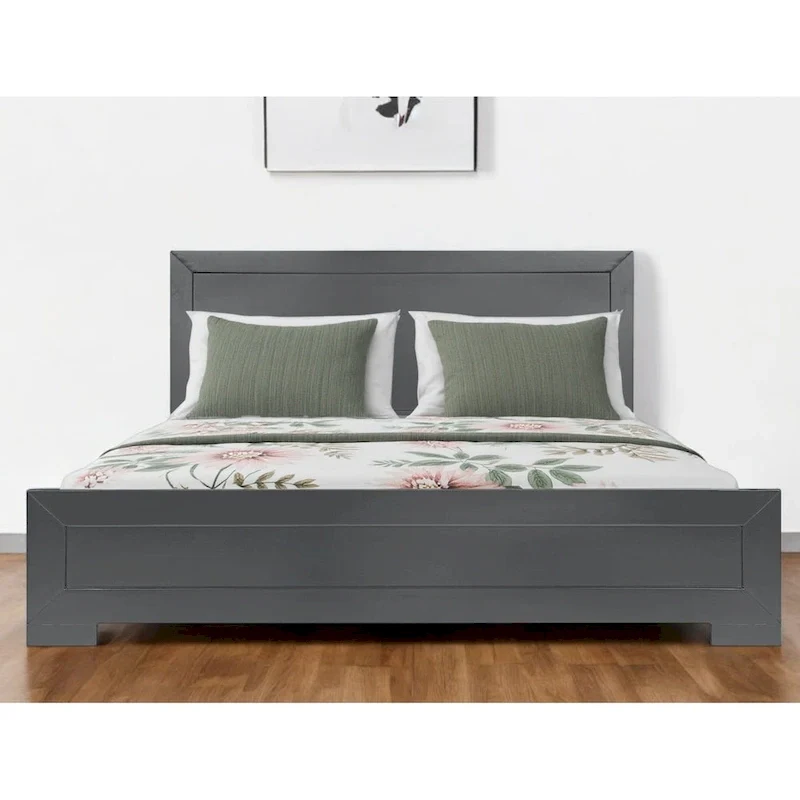 HomeRoots Gray Inlaid Panels Wood Queen Bed Frame