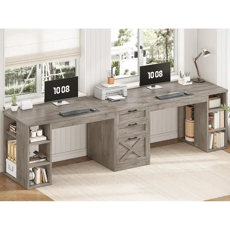 96.5 Computer Desk 3 Drawers Home Office Desk 8 Open Shelves