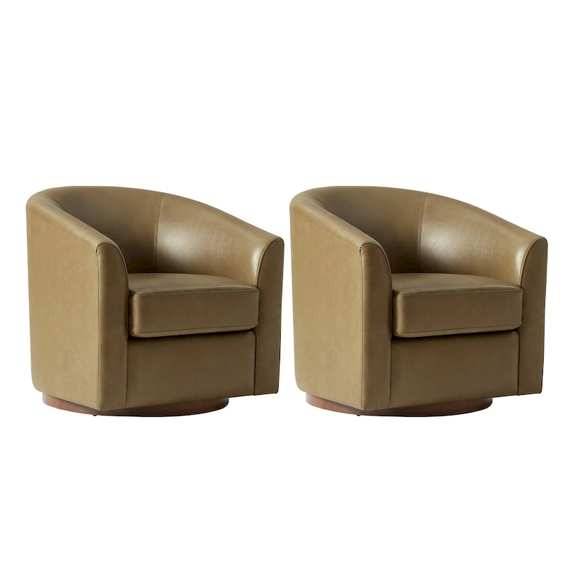Althea Modern Genuine Leather Swivel Barrel Chair with Solid Wood Base Set of 2 By HULALA HOME