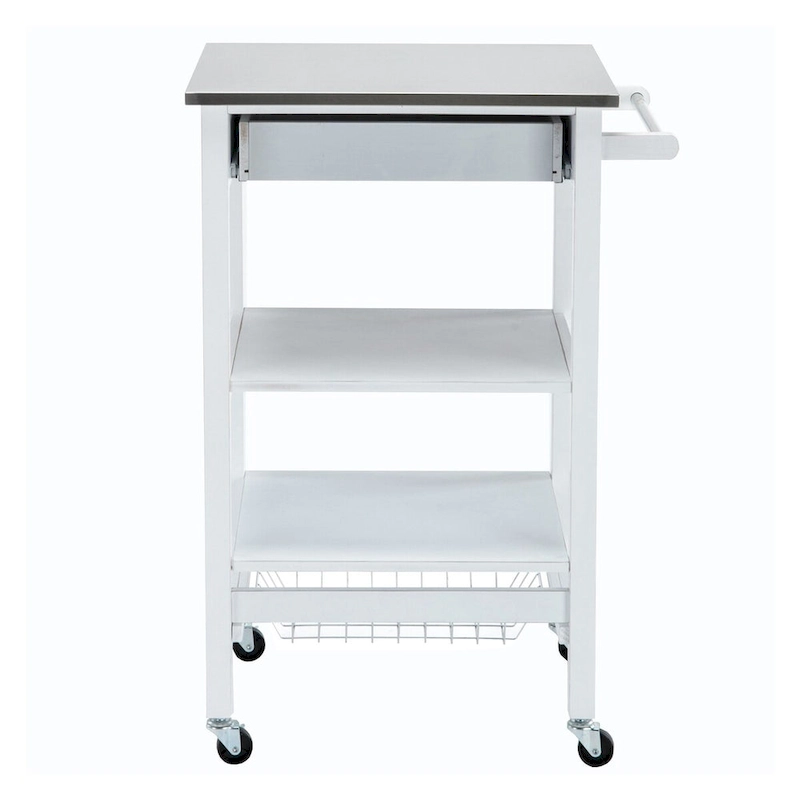 Kitchen Cart with 2 Wooden Shelves and 1 Drawer, White