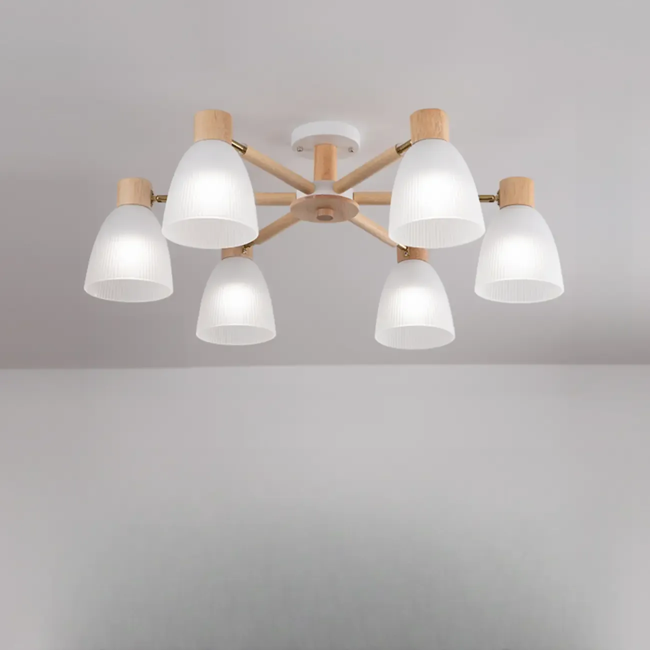 Natural White Cone Glass Wooden Semi Flush Mount Ceiling Light