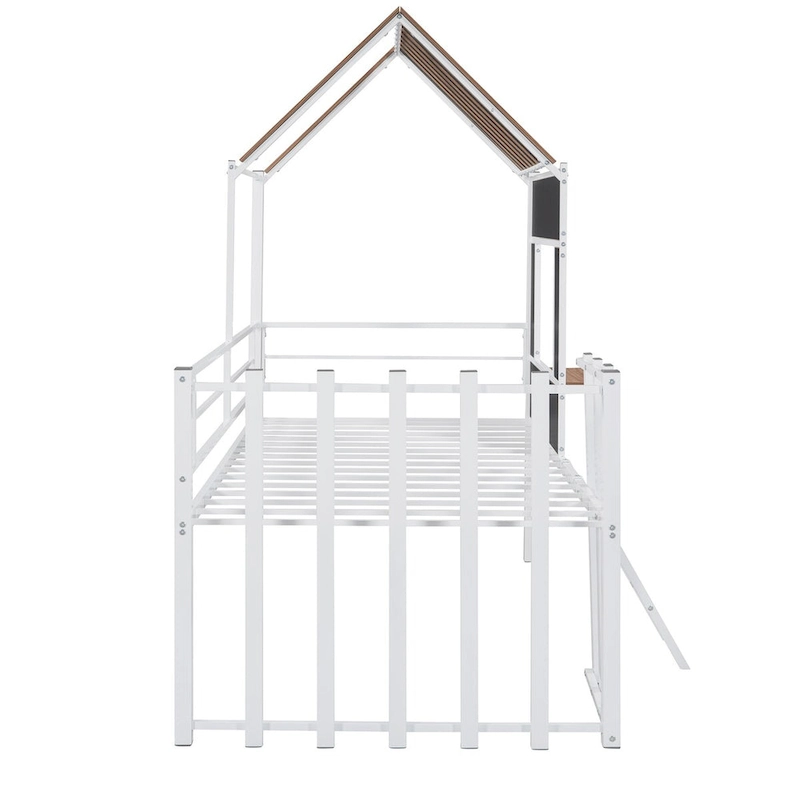 Metal Loft Bed with Roof, Window, Guardrail, Ladder
