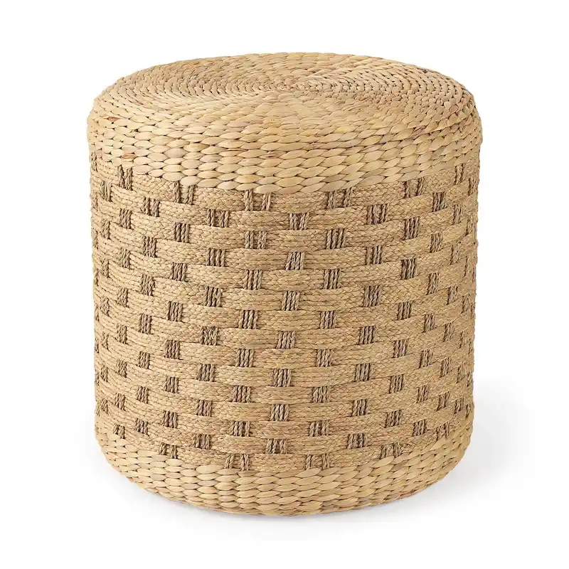 Mercana Michelle Brown Patterned Woven Seagrass Round Pouf