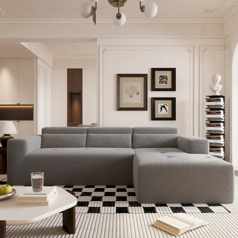 Christopher Knight Home - 109 Modern Modular Sectional Sofa, Teddy Fabric L-Shaped Couch with Chaise & Pillows