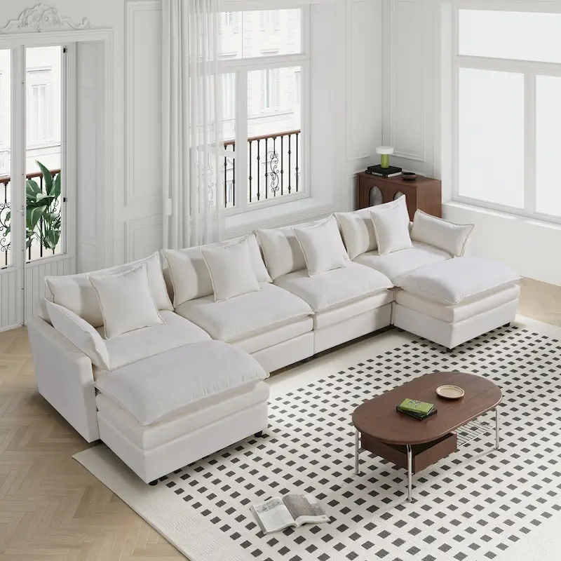 White 142.52 U-Shaped 6-Seater Sectional Sofa