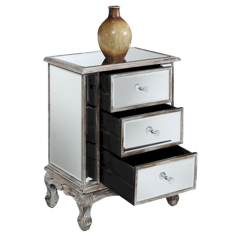 Convenience Concepts Gold Coast Vineyard Mirrored 3 Drawer End Table