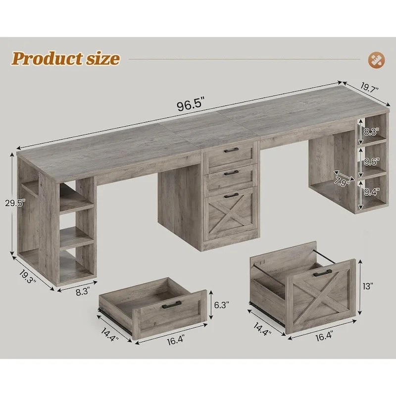 96.5 Computer Desk 3 Drawers Home Office Desk 8 Open Shelves