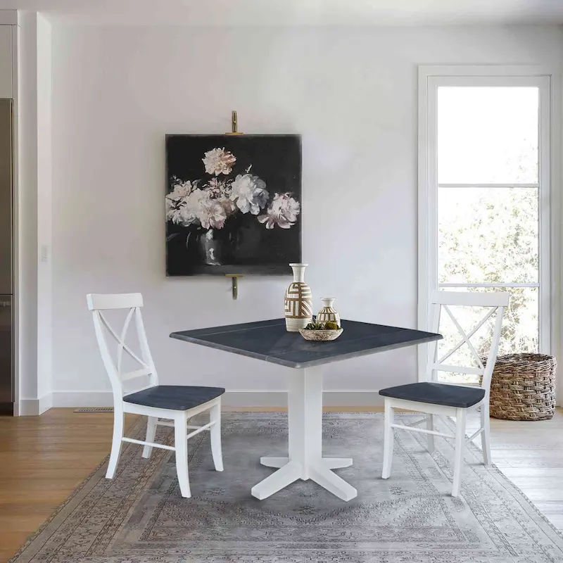 36 Solid Wood Square Dual Drop Leaf Dining Table with 2 Dining Chairs