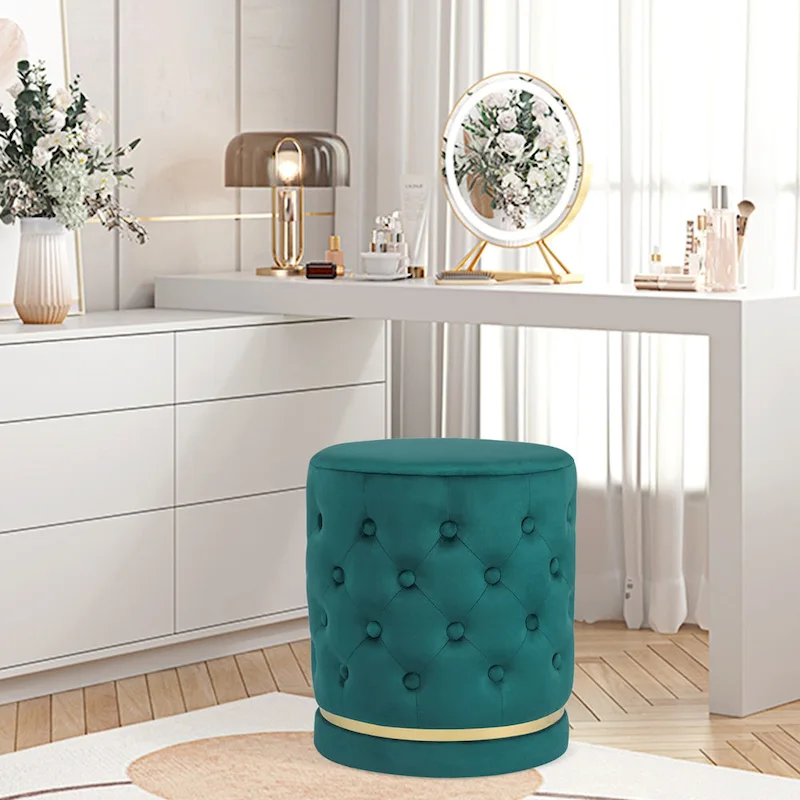 Adeco 18.3 Height Button Tufted Upholstered Round Ottoman