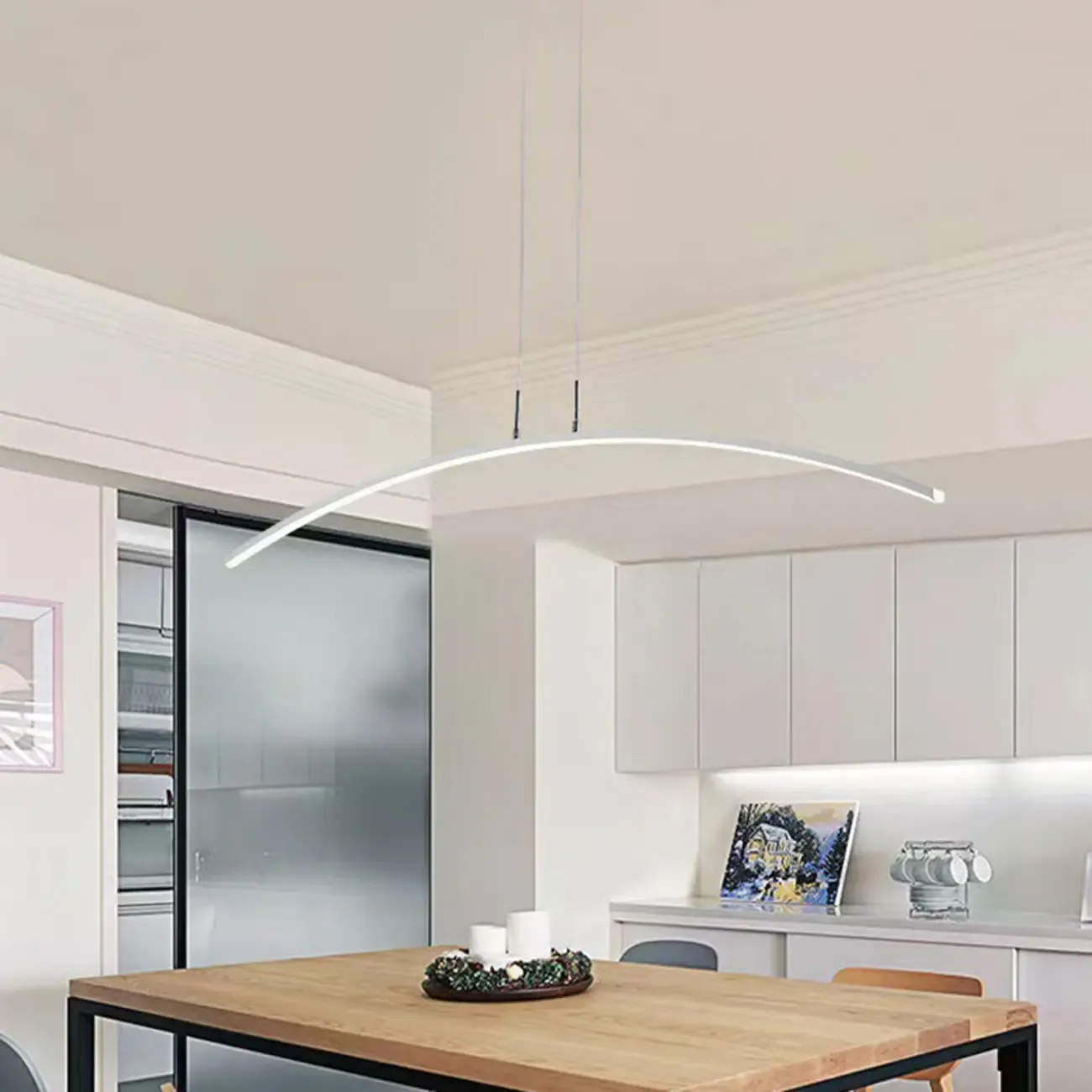 Black Linear Silica Gel Island Pendant Light Arch Shaped LED