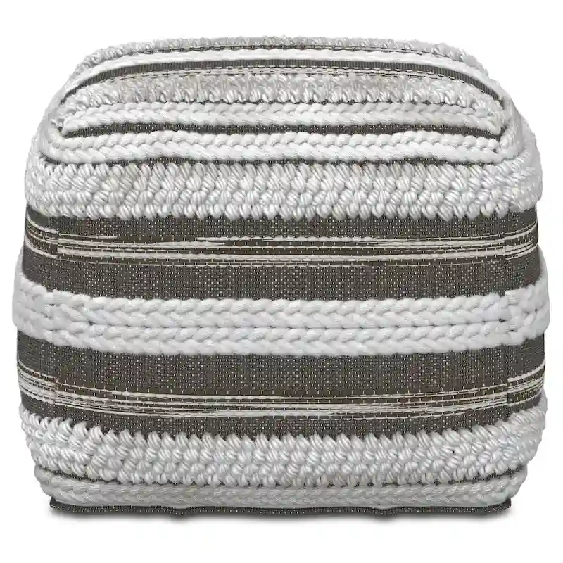 WYNDENHALL Silva Boho Square Pouf in Handloom Woven Pattern