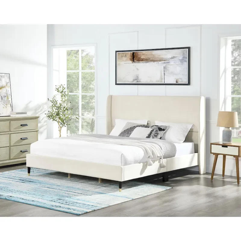 Roundhill Furniture Rozitta Upholstered Wingback Platform Bed