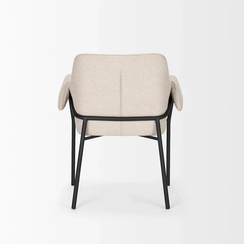 Dining Chair w/ Cream Boucle Fabric & Matte Black Metal Legs