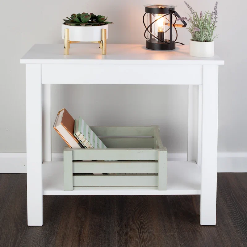 Lavish Home Narrow Side Table with Charging Station and Storage Shelf