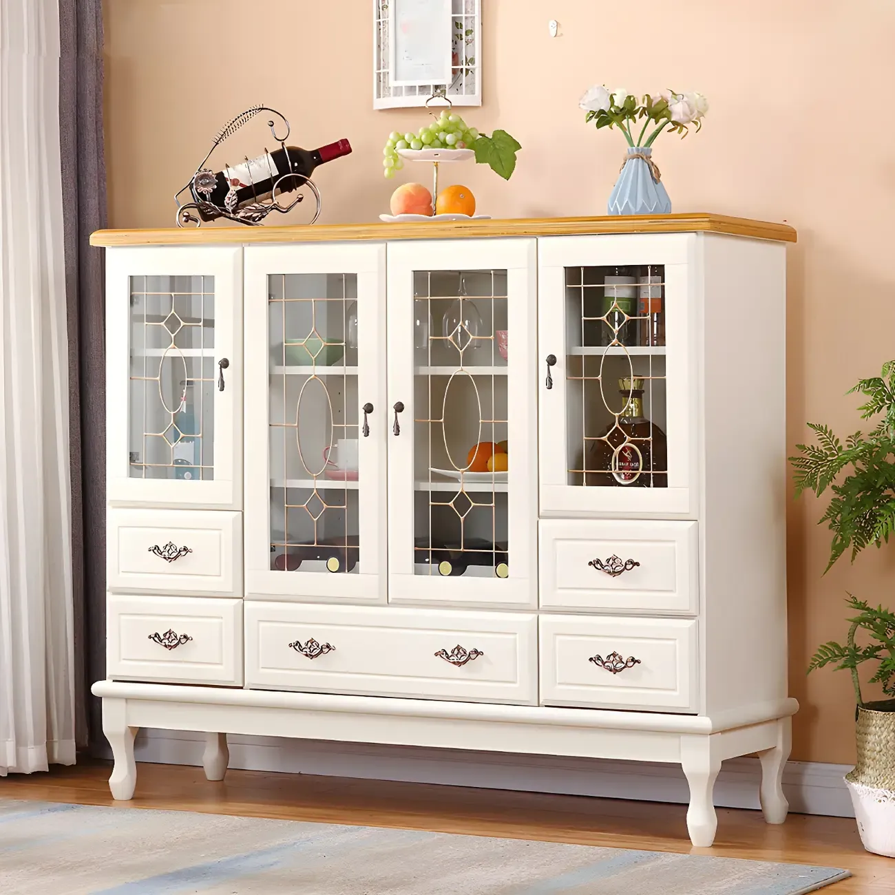 Adjustable Shelves White Solid Wood Storage Display Cabinet