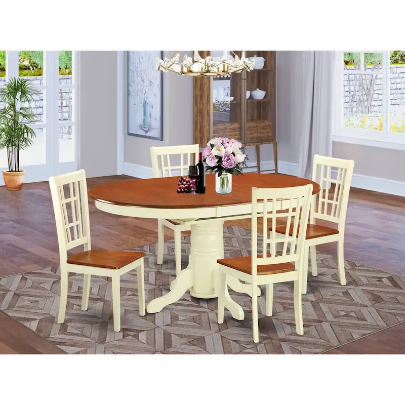 East West Furniture 5 Piece Dinette Set- an Oval Dining Room Table and 4 Kitchen Dining Chairs, Buttermilk & Cherry