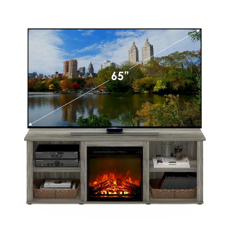 Furinno Classic 60 Inch TV Stand with Fireplace