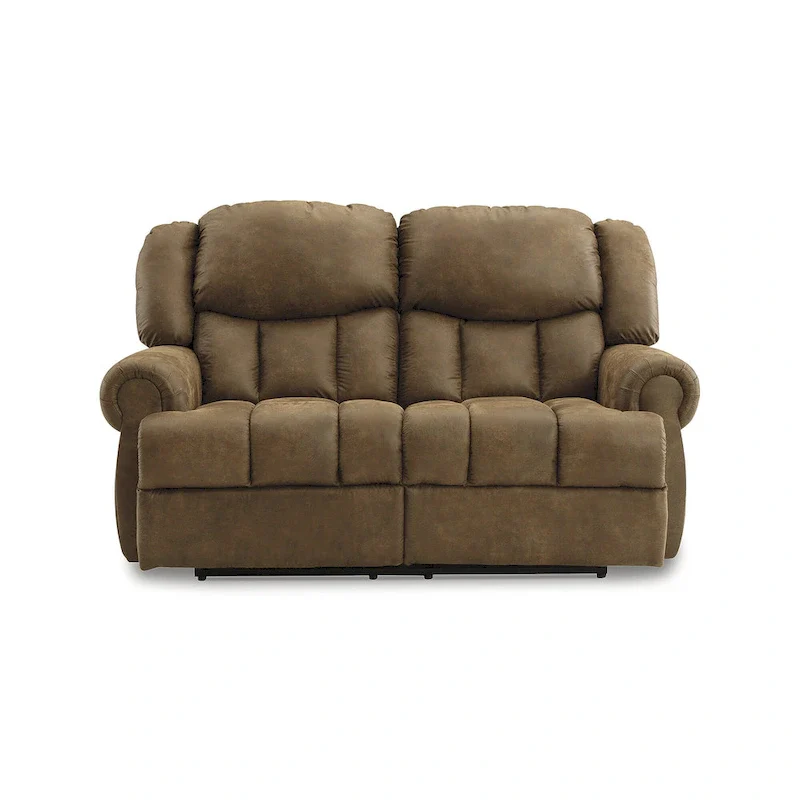 Faux Leather Reclining Loveseat – Brown, Pull-Tab, 2-Seat